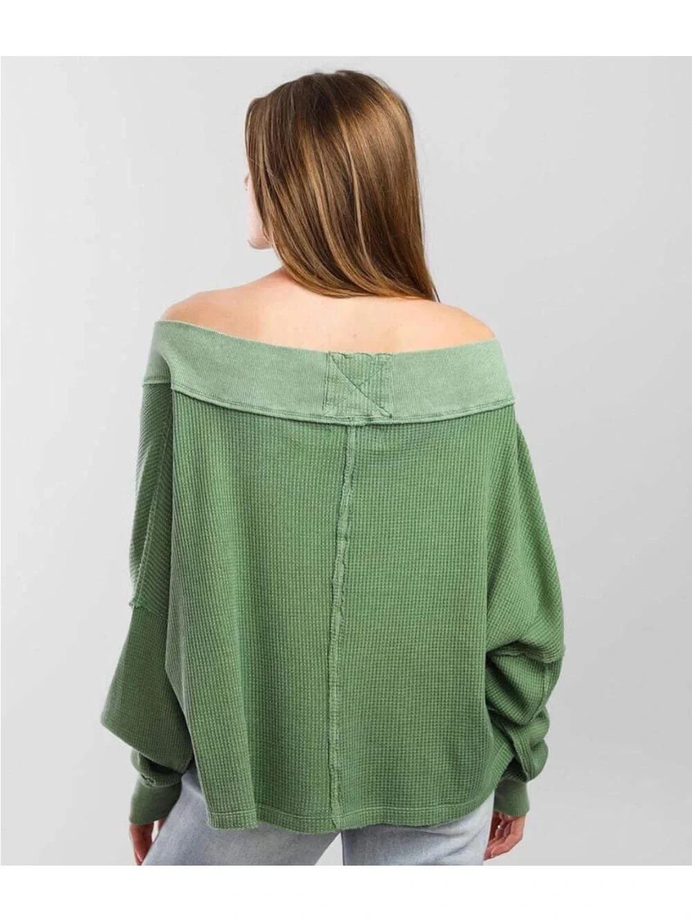 We the Free Free People Close To You Cotton Waffle Knit Top In Cool Moss Green